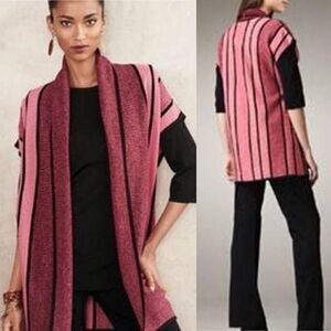 Misook Striped Knit Converted Cardigan Tunic Burgundy, Pink Size S